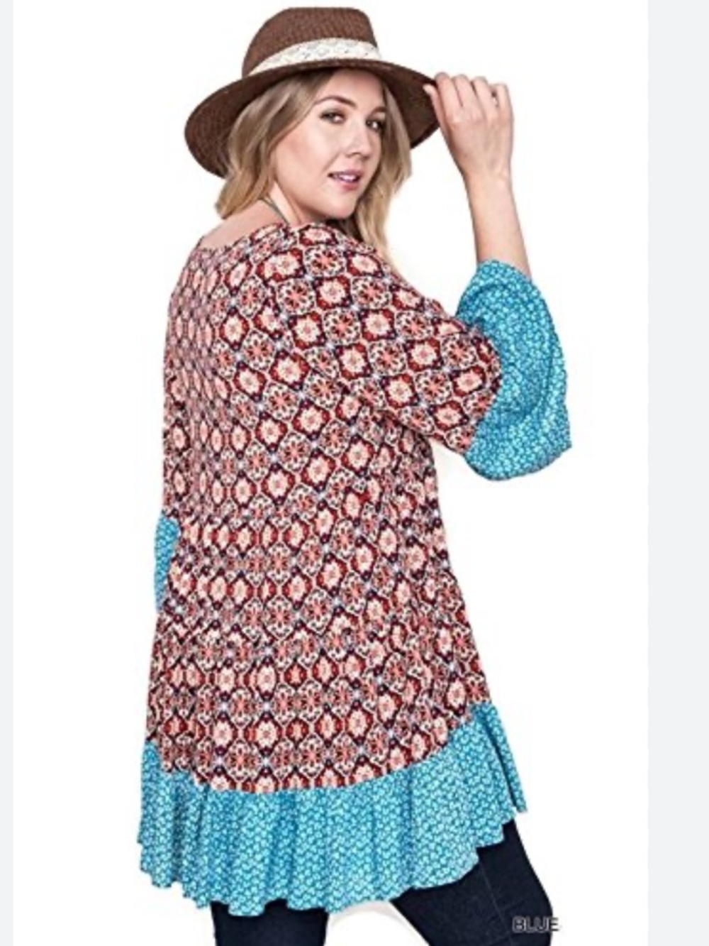 KORI America Floral Bell Sleeve Peasant Top